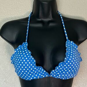 Victoria's Secret Blue and White Polka Dot String Bikini Triangle Top Size M